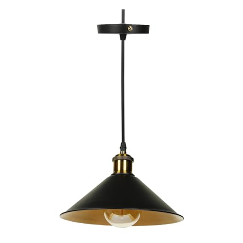 Lexton Black Barn Cone Hanging Light, Pendant Light | for Bedroom, Kitchen, Restaurant, Indoor Outdoor or Home Decoration (Black, Pack of 1, Metal) (Bulb Not Included)