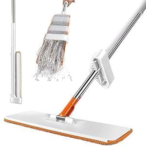 SPYKLEE Hands Free Flat Microfiber Mop | Floor Cleaning,Wall,Tiles & Home | in-Built Easy Squeeze Mechanism | 360° Rotation | Stainless-Steel Handle | Bucket Less Mop | 1 Extra Microfiber Refill