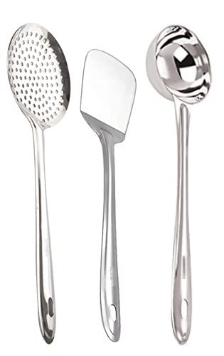 Kodenipr Club Stainless Steel Cooking and Serving Spoon Set for Kitchen (Ladle + Skimmer + Turner)