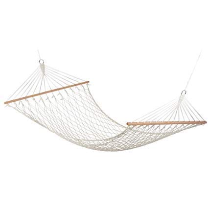 R Runilex Rope Hammock with Wooden Spreader Bars/Adults Swing for Single Person (Cotton, 78 x 30 Inches L x W, White)