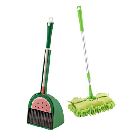 ATORSE® Household Mini Kids Broom And Dustpan Set Cleaning Toy For Home Kitchen Green And Green Mop