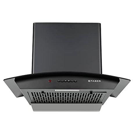 Faber 60 cm 1100 m³/hr Auto-Clean Curved Glass Kitchen Chimney [HOOD ALPHA IN HC PB FL BK 60], Filterless technology, Push Button, Black]