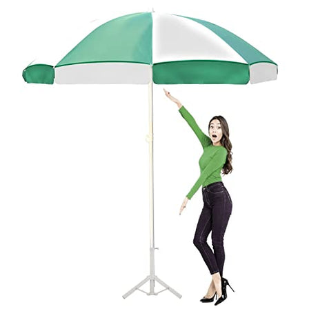 ORILEY 7ft/42in Outdoor Garden Umbrella with Stand Holder Big Size Water Resistant Heavy Duty Super Cloth Patio for Rain & Sun Protection (White & Green)