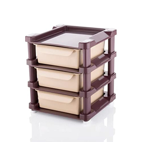 Black Olive Mini Desk Organizer Drawer - 3 Layer Multipurpose Plastic Modular Storage Organizer Box, Foldable Space Saver Rack for Home, Office, Hospital, for Cosmetic & Make-Up Organizers (Brown)