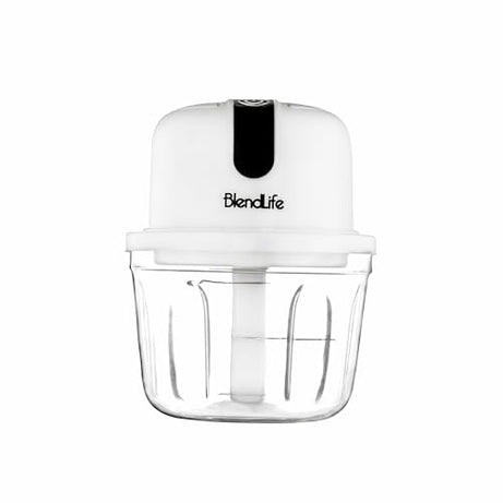 BlendLife Mini Electric Chopper, One-Touch Operation, Stainless Steel Blades, Perfect for Mincing Veggies, Garlic, Meat, Nuts, Rechargeable, Compact & Powerful (350ml, 45w, 1-Year Warranty - White)