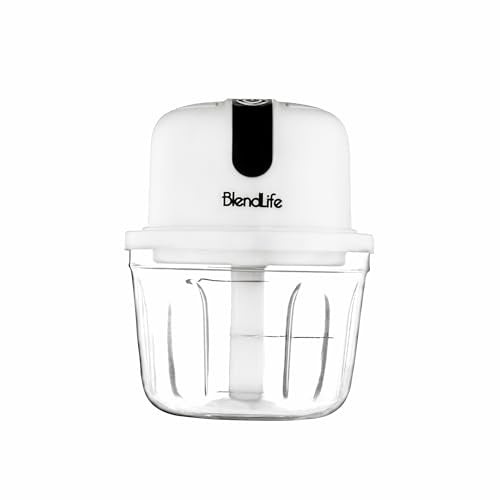 BlendLife Mini Electric Chopper, One-Touch Operation, Stainless Steel Blades, Perfect for Mincing Veggies, Garlic, Meat, Nuts, Rechargeable, Compact & Powerful (350ml, 45w, 1-Year Warranty - White)