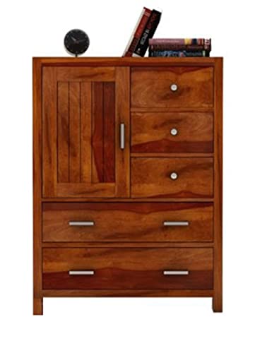 WOODSTAGE Sheesham Wood Chest of Storage Drawers and 1 Cabinet for Home Living Room Hall (Honey Finish)