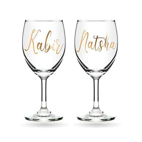 AICA Personalized Name Red/White Wine Couple Glasses - Gift Box Packaging, 230ml, Set of 2 | Wedding Anniversary Marriage Engagement Gifts for Couple Bride Groom Husband Wife