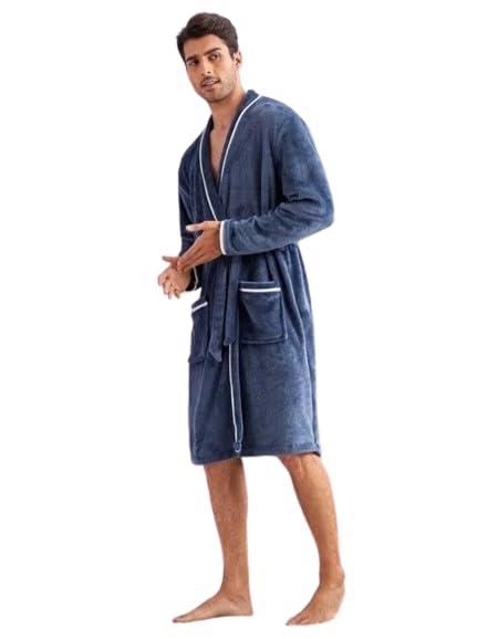 Bezzilish Home Plush soft Terry cotton unisex Bathrobe/Bathing Gown with shawl caller For Men Light Weight Highly Absorbent Luxurious (Pack of 1-Blue)