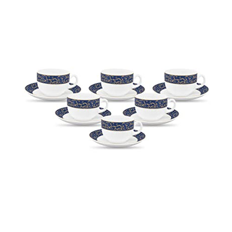 La Opala Diva, Sovrana Collection, Opal Glass Cup & Saucer Set 12 pcs, Anassa Blue, White