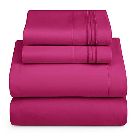 Hearth & Harbor Cal King Size Sheets - 4 Piece Bed Sheet Set, Hotel Luxury Double Brushed Bed Sheets - Extra Soft Bedding Sheets & Pillowcases, California King, Magenta