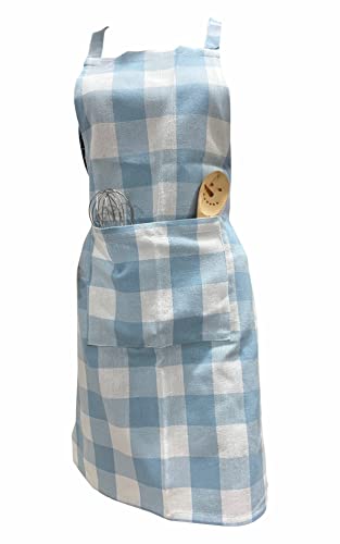 PIXEL HOME DECOR© New Cotton Kitchen Apron With Adjustable Neck Strap And Ties With Centre Pocket with Strong and durable Cotton Ice Blue