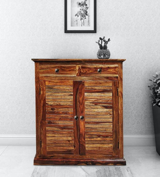 DRYLC FURNITURE Solid Wood Sheesham Wood Free Standing Cabinet With Storage Dor Living Room Solid Wood Free Standing Cabinet  (Finish Color - Honey Teak, Door Type- Levered, Pre-assembled)