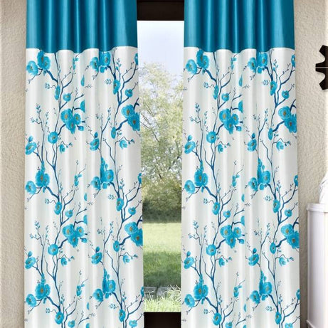 Fashion String 153 cm (5 ft) Polyester Semi Transparent Window Curtain (Pack Of 2)  (Floral, Aqua)