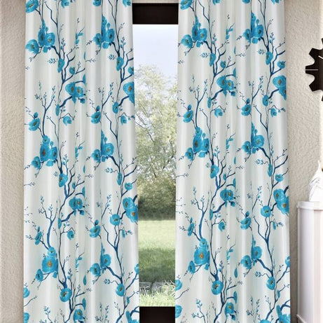 Fashion String 213 cm (7 ft) Polyester Semi Transparent Door Curtain (Pack Of 2)  (Floral, Aqua)