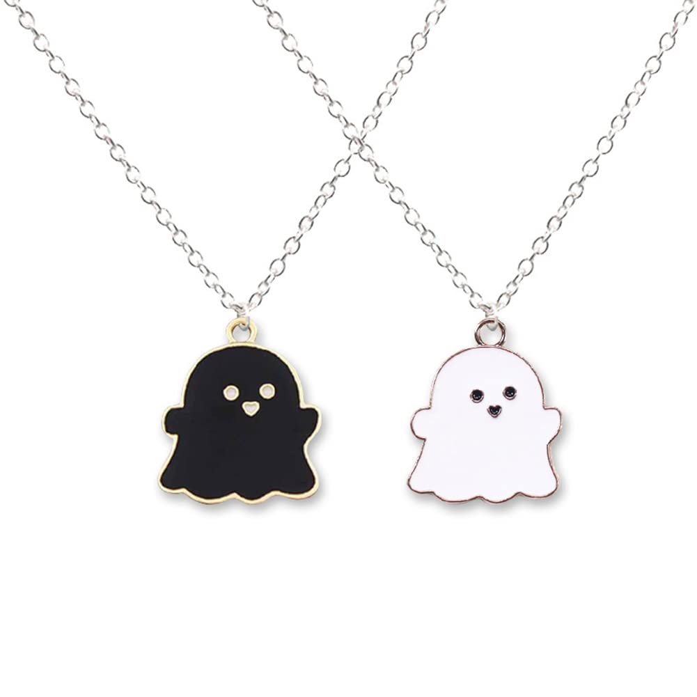 Kefley Halloween Friendship Couple Necklace for Women Men Devil Ghost Halloween Matching Necklaces for 2 Halloween Gifts for Friends Birthday Gifts 2 Pcs