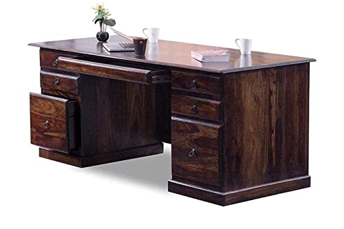 Krishana Art Palace SHEESHAM Wooden Study Table for Students Big Size with 6 Drawers Study Desk Table Office Table for Work from Home Writing Office Desk Computer Desk (Natural Teak Finish)