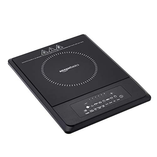 Amazon Basics 1300 Watt Induction Cooktop| 6 Stage Power Settings | Made of Crystal Glass Plate with premium Finish| Black