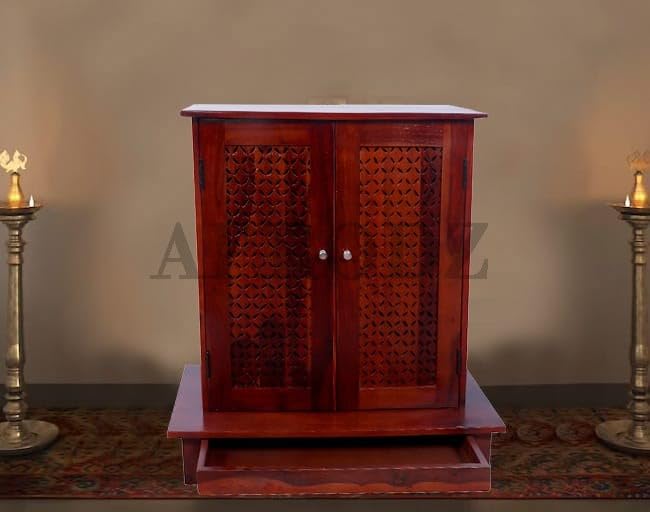 APRODZ Solid Wood Mandir/Prayer Cabinet-Teak