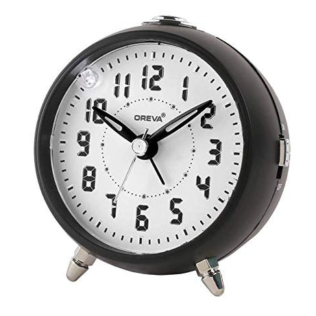 OREVA Plastic Alarm Table Clock with LED and 4 Step Buzzer Sound (Black Body White LED, 9.1 cm x 5.6 cm x 9.8 cm, AA3527)