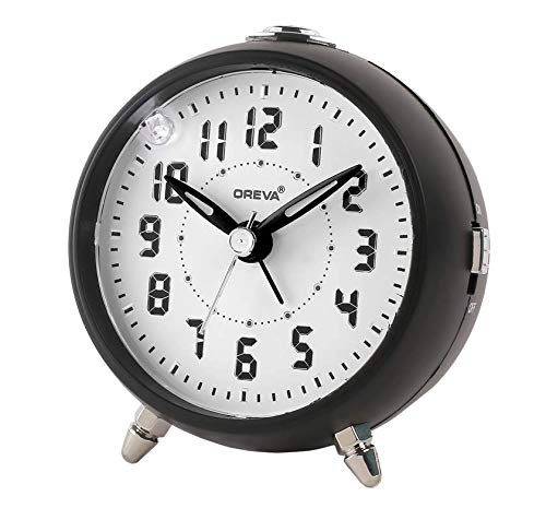 OREVA Plastic Alarm Table Clock with LED and 4 Step Buzzer Sound (Black Body White LED, 9.1 cm x 5.6 cm x 9.8 cm, AA3527)