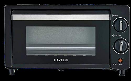 Havells OTG 9T BL - 16 Liters | Toughened Double Glass Door | 60 Min Timer | 4 Skewer Rods | Baking Tray | 2-Year warranty | 800 Watt (Black)