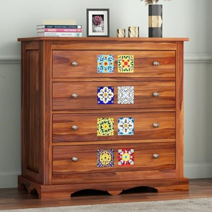 Kunjal Furniture Solid Sheesham Wood Chest of Drawers with 4 Drawers - Multipurpose Cabinet with Rich Finish (Honey Finish)