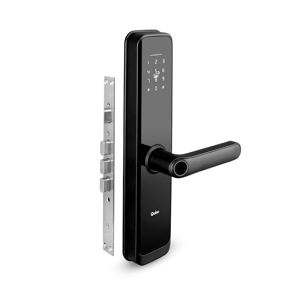 QUBO Smart Door Lock Elite from Hero Group | 6-Way Unlocking | Fingerprint | Pincode | RFID Card | Bluetooth Mobile App | Mechanical Key | OTP Access | 1 Year Brand Warranty | (Black)