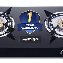 Impex Migo 2 Burner Gas Stove 6 mm Toughened Glass Top LINEA 2B, Manual Ignition LPG Gas Stove | Strong Metal Body | ISI Certified | 1-Year Warranty, Black, 2 Burner