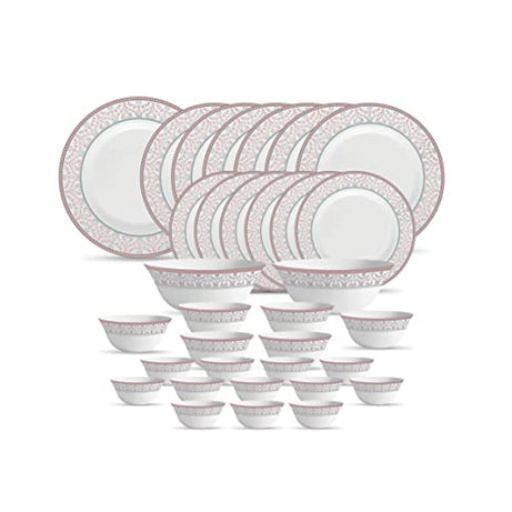 La Opala Glass Dinner Set - Set of 33 Pcs, Pink