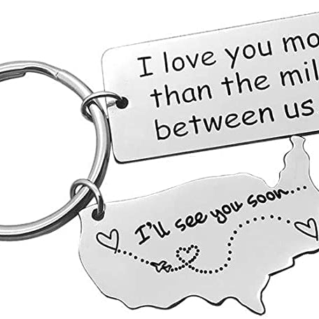 Janiya Gift for Her Him - Boyfriend Girlfriend Gifts, I Love You More Than The Miles Between Us I'll See You Soon Long Distance Relationship Gift Keyring, Going Away State Keychain