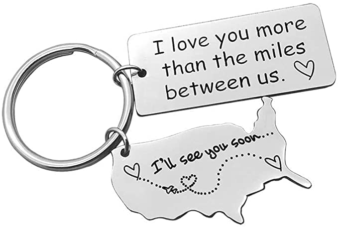 Janiya Gift for Her Him - Boyfriend Girlfriend Gifts, I Love You More Than The Miles Between Us I'll See You Soon Long Distance Relationship Gift Keyring, Going Away State Keychain