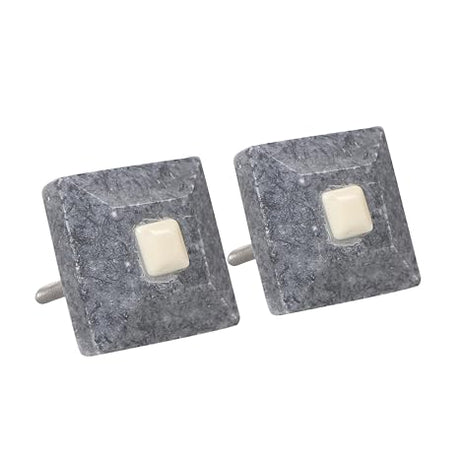 Two Moustaches Square Shaped Grey Marble Drawer Knob, Knobs for Cabinets, Dressers and Drawers – Decorative Drawer Pulls for Bathroom Fixtures, Kitchen Cabinetry, Pack of 2