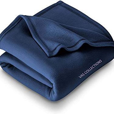 VAS COLLECTIONS - 300 TC All Season Solid/Plain Lightweight Polar Fleece Double Bed Blanket (230 x 230 cm, Blue)