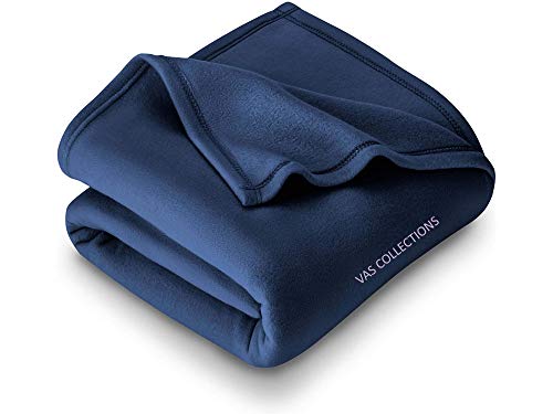 VAS COLLECTIONS - 300 TC All Season Solid/Plain Lightweight Polar Fleece Double Bed Blanket (230 x 230 cm, Blue)