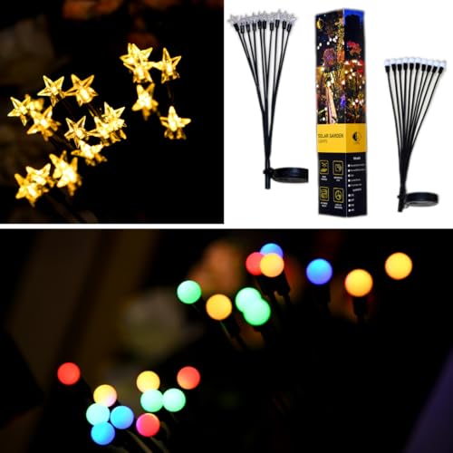 LUDE Solar Lights Outdoor Garden Decoration: 10 LEDs Firefly Solar Outdoor Lights, Waterproof Solar Lights for Outside, Yard,Balcony,Pathway Decorations (STAR SHAPE)