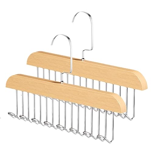 2PCS Anti Slip Multi Hook Coat Racks, Wooden Belt Hanger for Closet with 8 Hooks, Multifunctional Non-Slip Storage Hangers, Multifunctional Hanger with Multiple Hooks for Ties, Scarves, Socks (Beige)