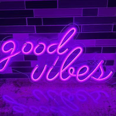 Gandhi Metal Crafts Good Vibes Led Neon Signs Light Led Art Decorative Sign - Wall Decor/Table Decor, Home Decor For Wedding Party Kids Room Living Room House Bar Pub Hotel Beach (Purple)