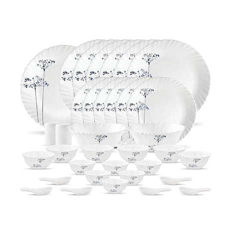 La Opala, Novo Collection, Opal Glass Dinner Set 35 pcs, Aqua Spray, White