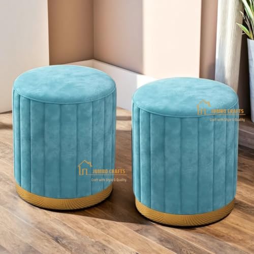 JUMBO CRAFTS Ottoman Pouffes for Sitting/Room Decor - Set of 2 Puffy Stools and Footstools - Ottoman Stool for Living Room Furniture Round Ottoman - Blue