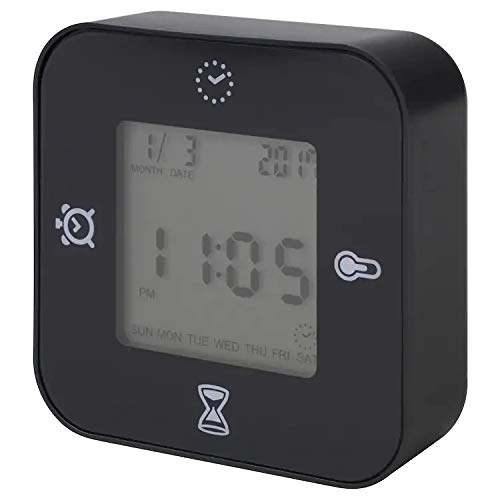 Ikea ABS Plastic Table Clock with Thermometer, Alarm and Timer (3 x 7 x 7 cm, Black)