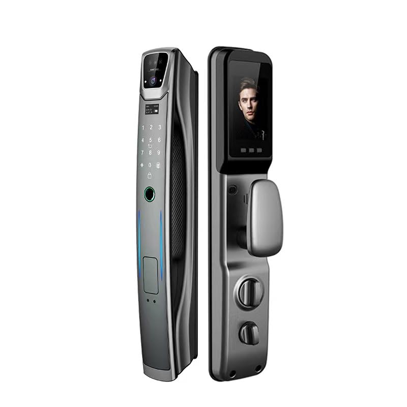 SaifSmart Indoor Outdoor Usage Smart Digital Door Lock, 3D Face Recognition, Video Intercom High Resolution, Wi-Fi Unlock App, Fingerprint, RFID Card, PIN, Manual Keys