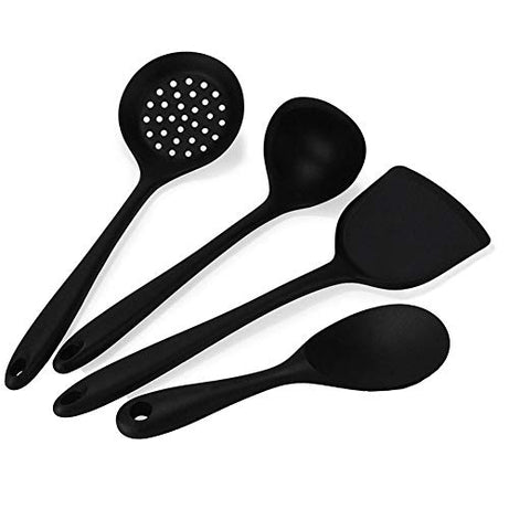 Baskety Silicone Spatula Set | 4 Versatile Tools Cooking, Baking and Mixing Non-Stick & Heat Resistant | Strong Stainless Steel Core Kitchen Utensils (Black)