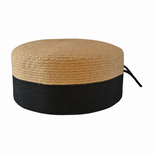 PrintShoppie Jute Ottoman Pouffes for Living Room Sitting (1 Piece with Handle, 45x22 cm) – Handcrafted Pouf for Bedroom, Home Decor, Footrest, Leg Rest