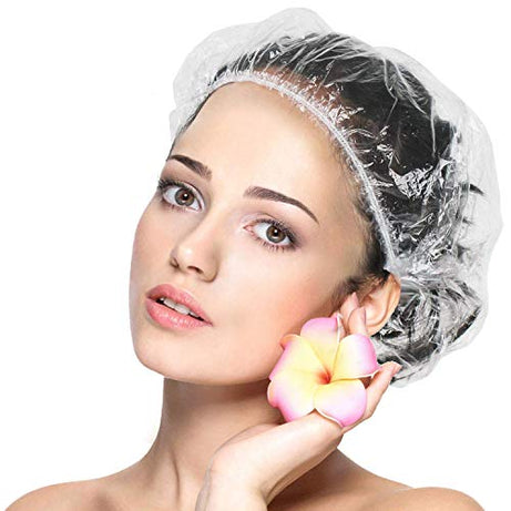 eAmaze Shower Cap (Pack of 100) Free Size, Reusable Shower Caps for Men & Women, Larger Thicker Waterproof and Individually Wrapped, Hair Bath Caps for Hotel and Spa, Hair Salon, Home Use, Portable Travel