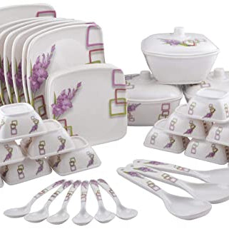 Maharaja Royal Melamine Dinner Set - 40 Pieces, White & Purple, Floral