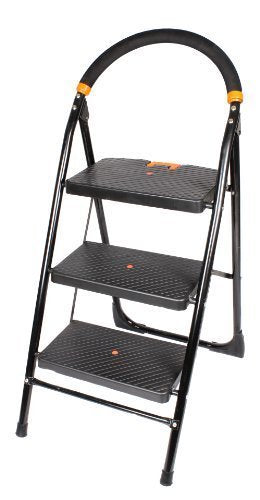 CIPLA PLAST 3 Step Ladder For Home Use | Wide Steps Ladder | Extra Strong Heavy Duty Ladder | Heavy Duty Ladder For Home Use Alloy Steel | Multipurpose Ladder Foldable | (BLACK) MILANO 3 STEP (Medium)