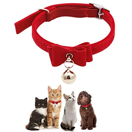 HASTHIP® Adjustable Cat Belt, Strong Breakaway Buckle, Cat Collar With Bell, Velvet Neck Strap for Kitten Cat, Safety&Comfort 33.5CM - Red (Pack of 1)