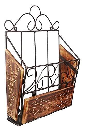 MarkOn Wrought Iron Wall mount Magzine Holder | Newspaper rack & Holder of rhome & Office Decoration | Magazine Cum Newspaper Stand Basket Organizer for Home