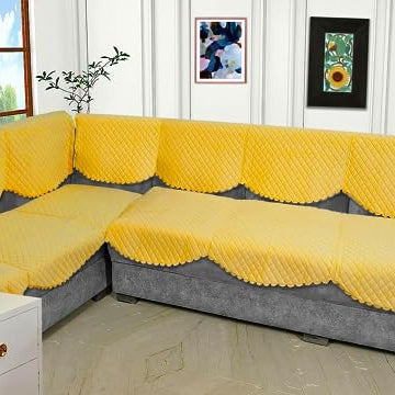 Fashion Throw Sofa Cover L Shape 6 Seats | Velvet Quilted Anti-Slip Sofa Cover Protector Covers | Sofa Cover for Living Room | Sofa Slipcovers (Yellow, L-Shape)